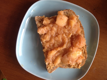 Quince paste, made with quinces from Strathcona Community Garden, on toast. Worth the trouble.