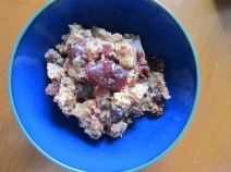 Slow-cooker steel cut oats of some sort, with jam on top.