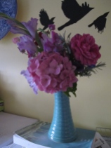 My other best garden bouquet: Gladioli, hydrangea, rose, sweet peas